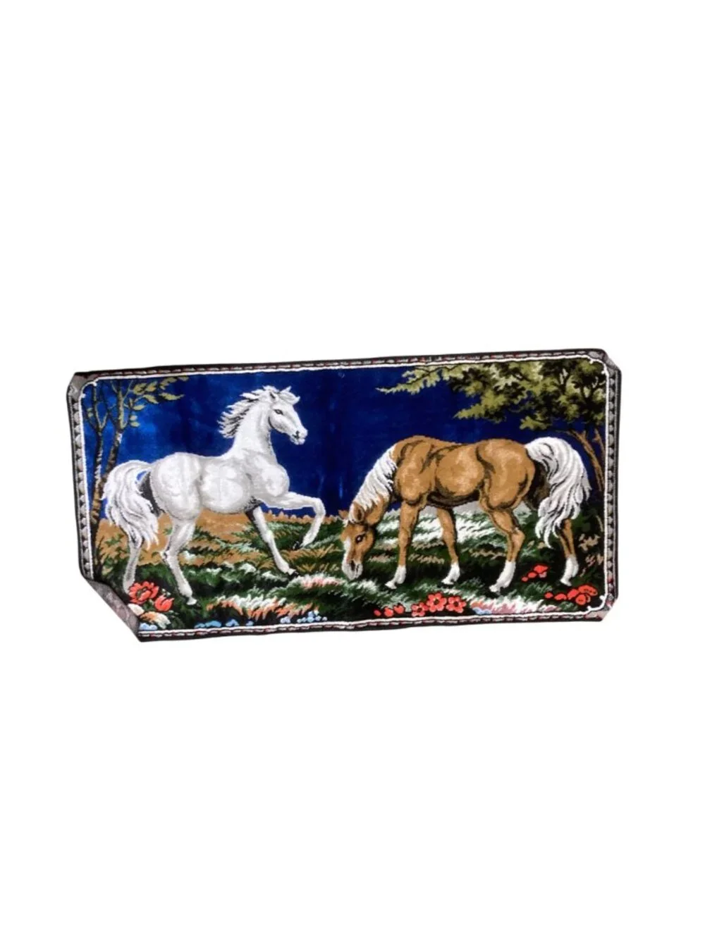 Vintage Italian Made Velvet Horse Tapestry Rug Or Wall Decor 38